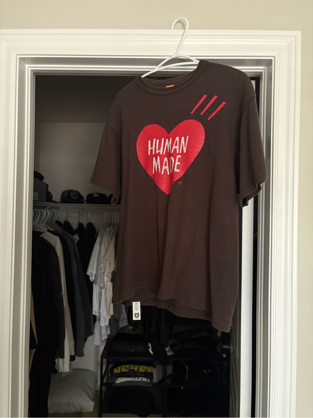 Human Made Brown Short-Sleeve Tee with Red Heart Logo